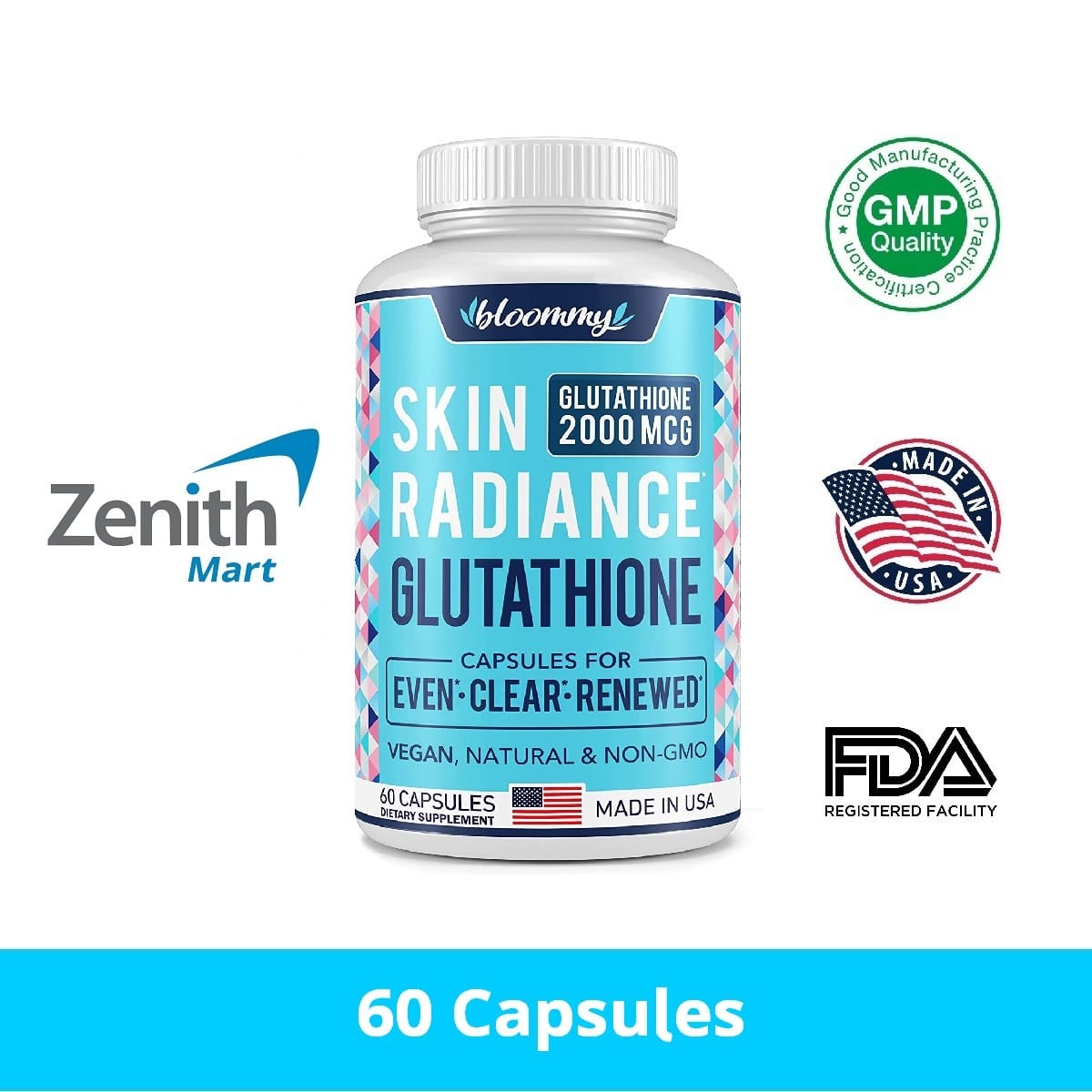 Bloommy Skin Radiance Whitening Glutathione 60 Capsules - Zenith Mart Bloommy Skin Radiance Whitening Glutathione 60 Capsules - Zenith Mart