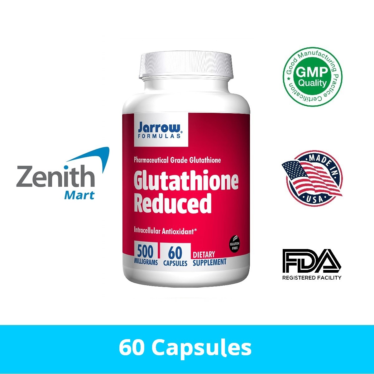 Jarrow Formulas Glutathione Reduced 500mg 60 Capsules Zenith Mart