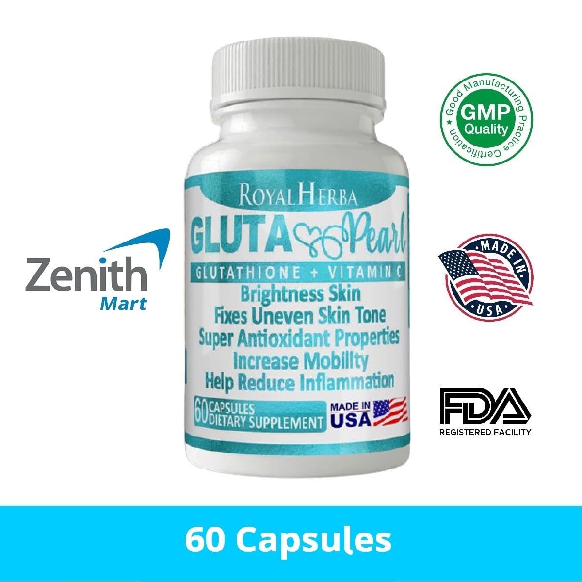 gluta pearl glutathione Gluta Pearl Skin Whitening Glutathione – 60 Capsules (New)