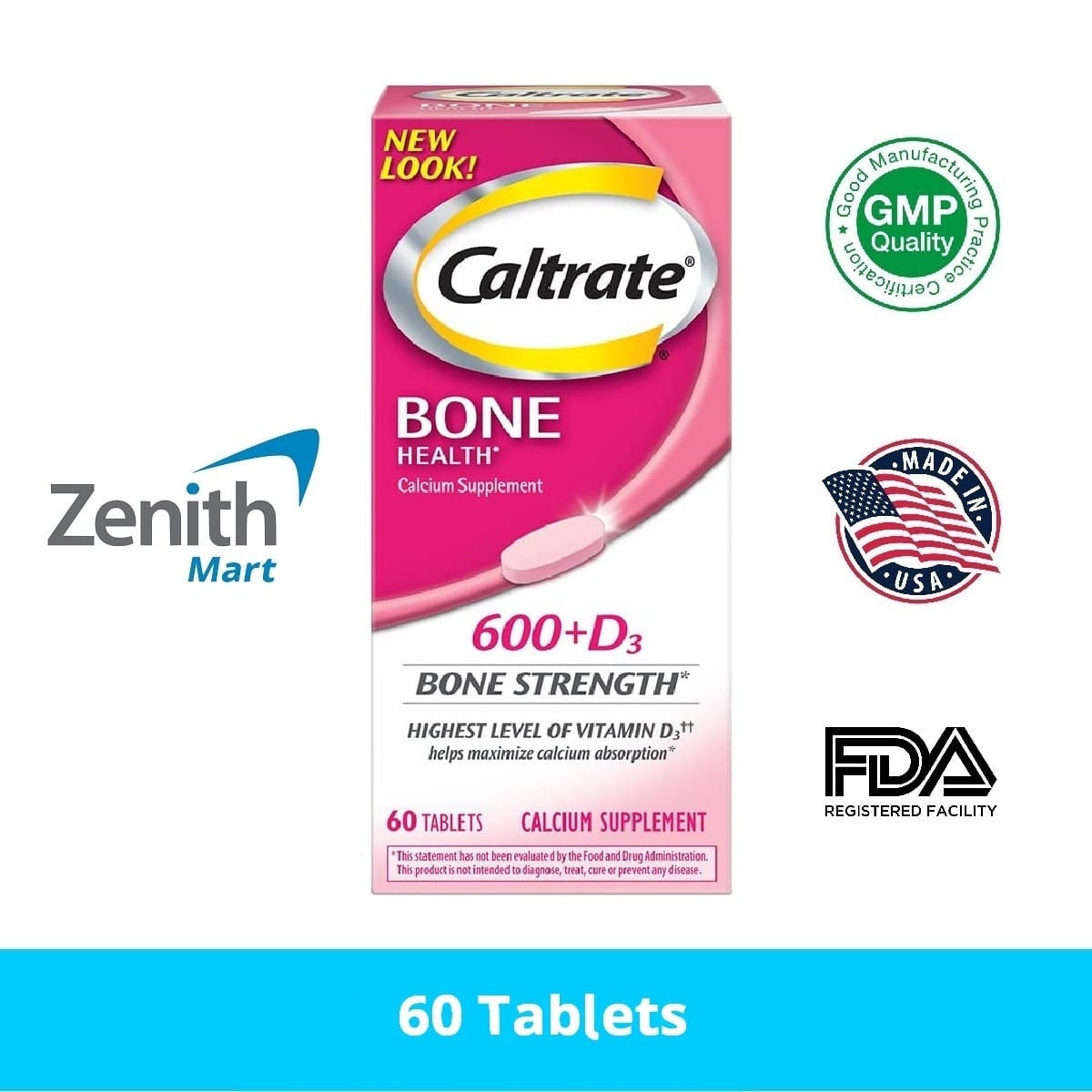 Caltrate Bone Health 600 D3 Calcium And Vitamin D Supplement 60